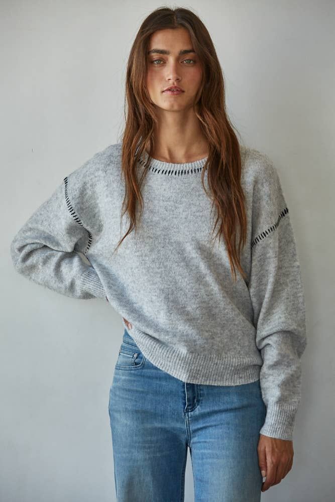 Knit Sweater With Contrast Stitches Detail