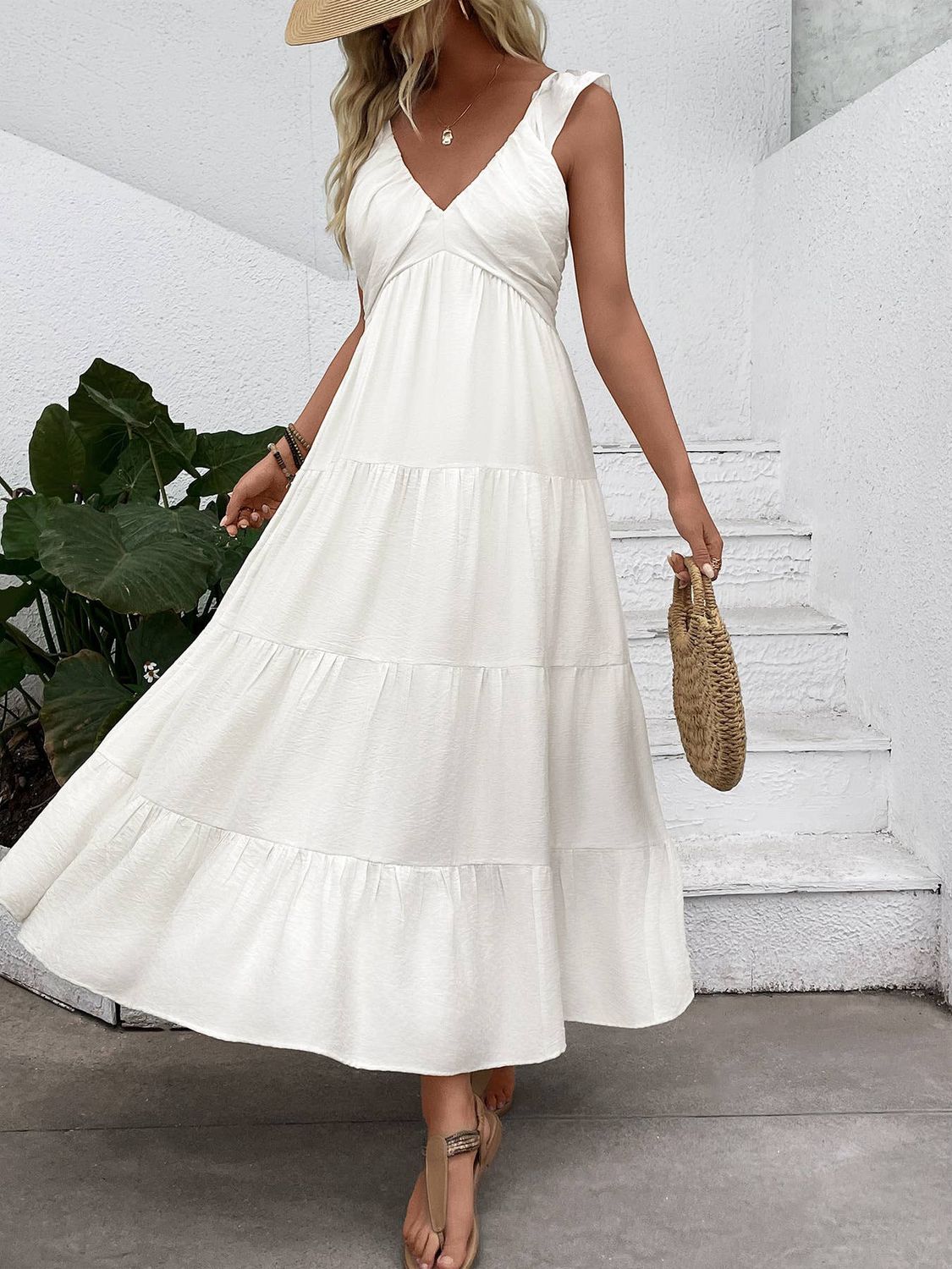 Sleeveless Ruffle Strap Tiered Maxi Dress