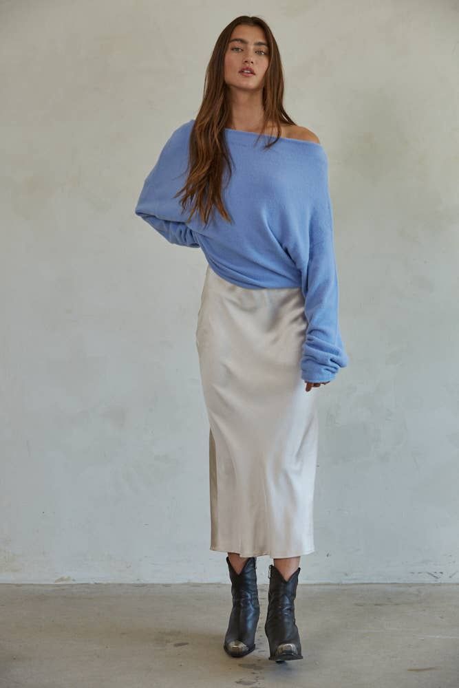 Knit Sweater Boat Neck Long Sleeve Pullover Top