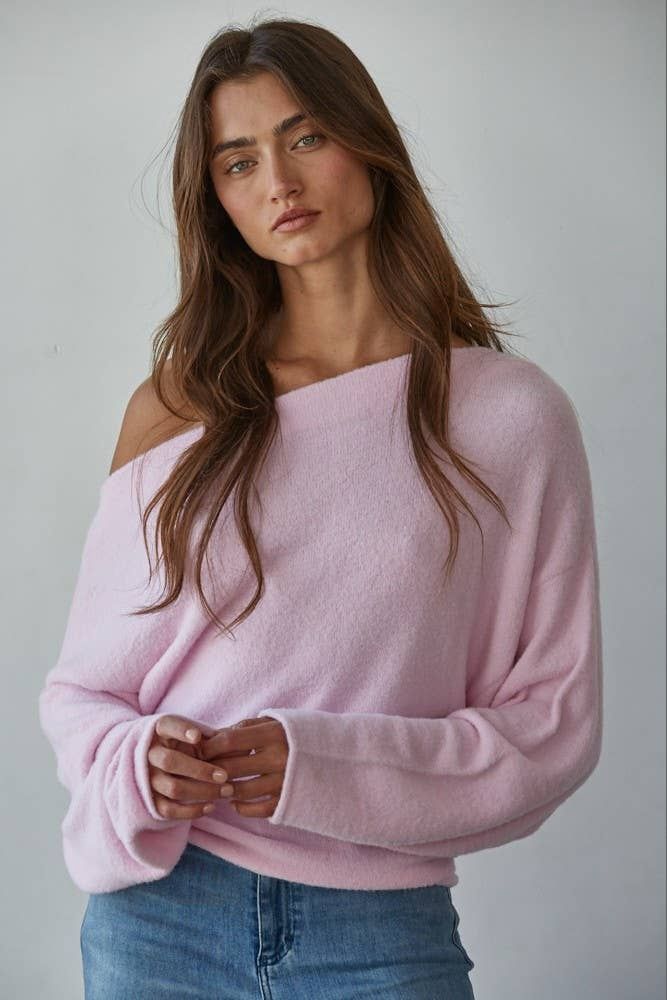 Knit Sweater Boat Neck Long Sleeve Pullover Top