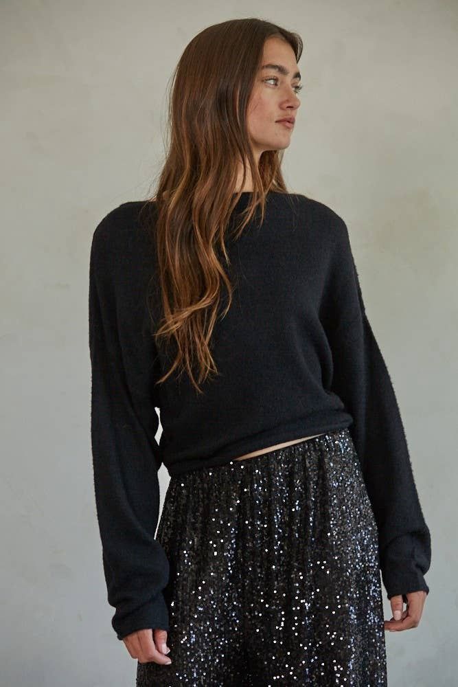 Knit Sweater Boat Neck Long Sleeve Pullover Top