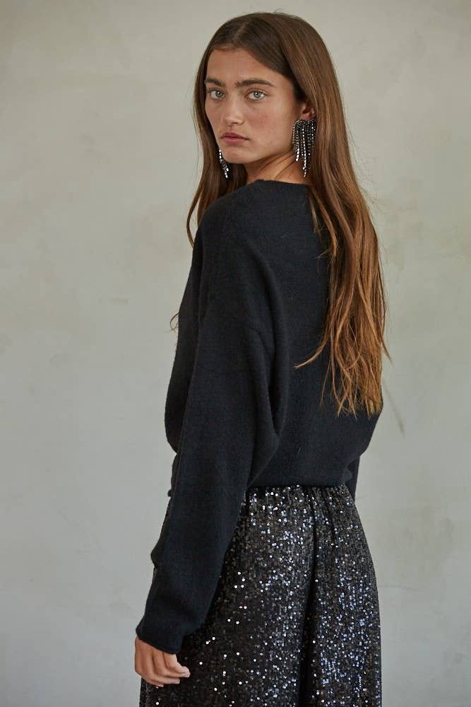 Knit Sweater Boat Neck Long Sleeve Pullover Top