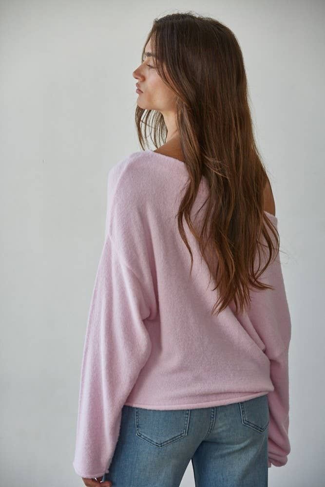 Knit Sweater Boat Neck Long Sleeve Pullover Top