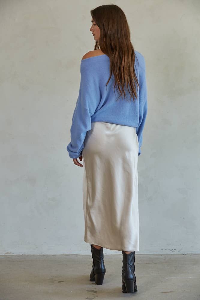 Knit Sweater Boat Neck Long Sleeve Pullover Top