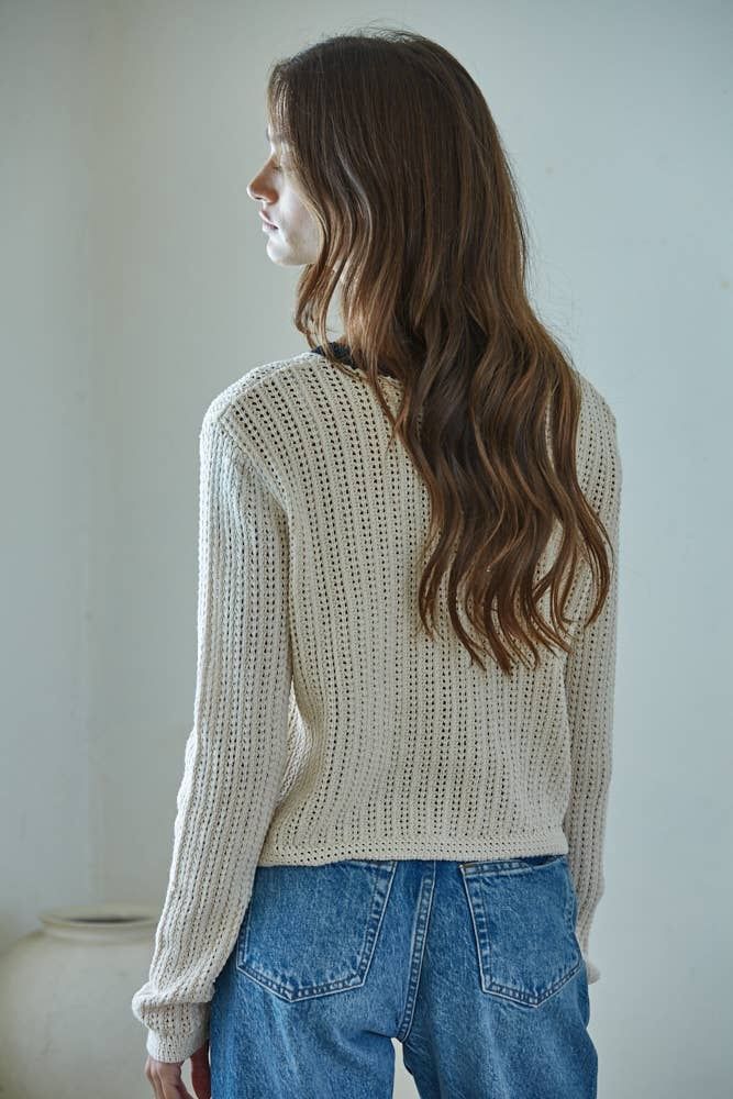 W2376T2 |Knit Sweater Cotton Cardigan Top