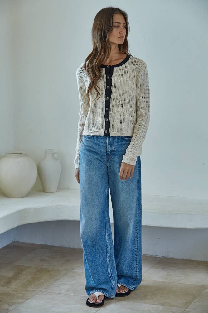 W2376T2 |Knit Sweater Cotton Cardigan Top
