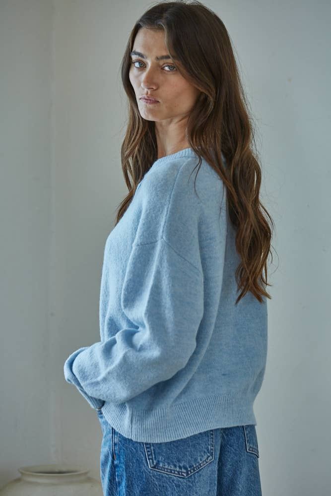 Knit Polyester Acrylic Sweater Crew Neck Cardigan
