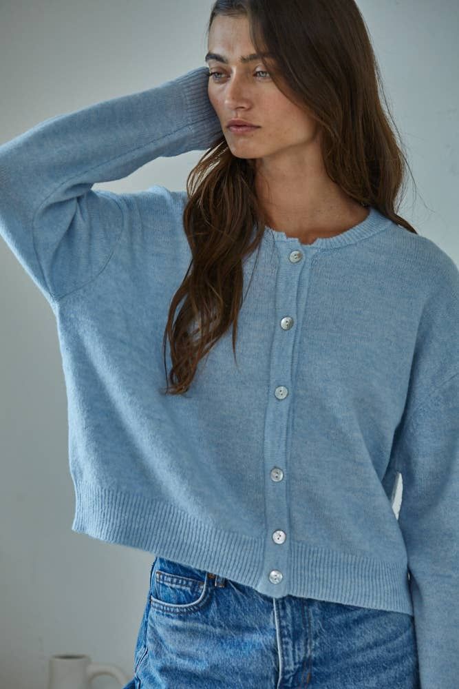 Knit Polyester Acrylic Sweater Crew Neck Cardigan