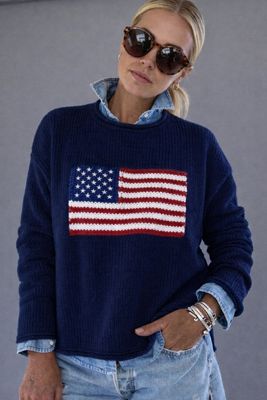 Pink Pineapple Chloe Flag Roll Neck Sweater In Navy