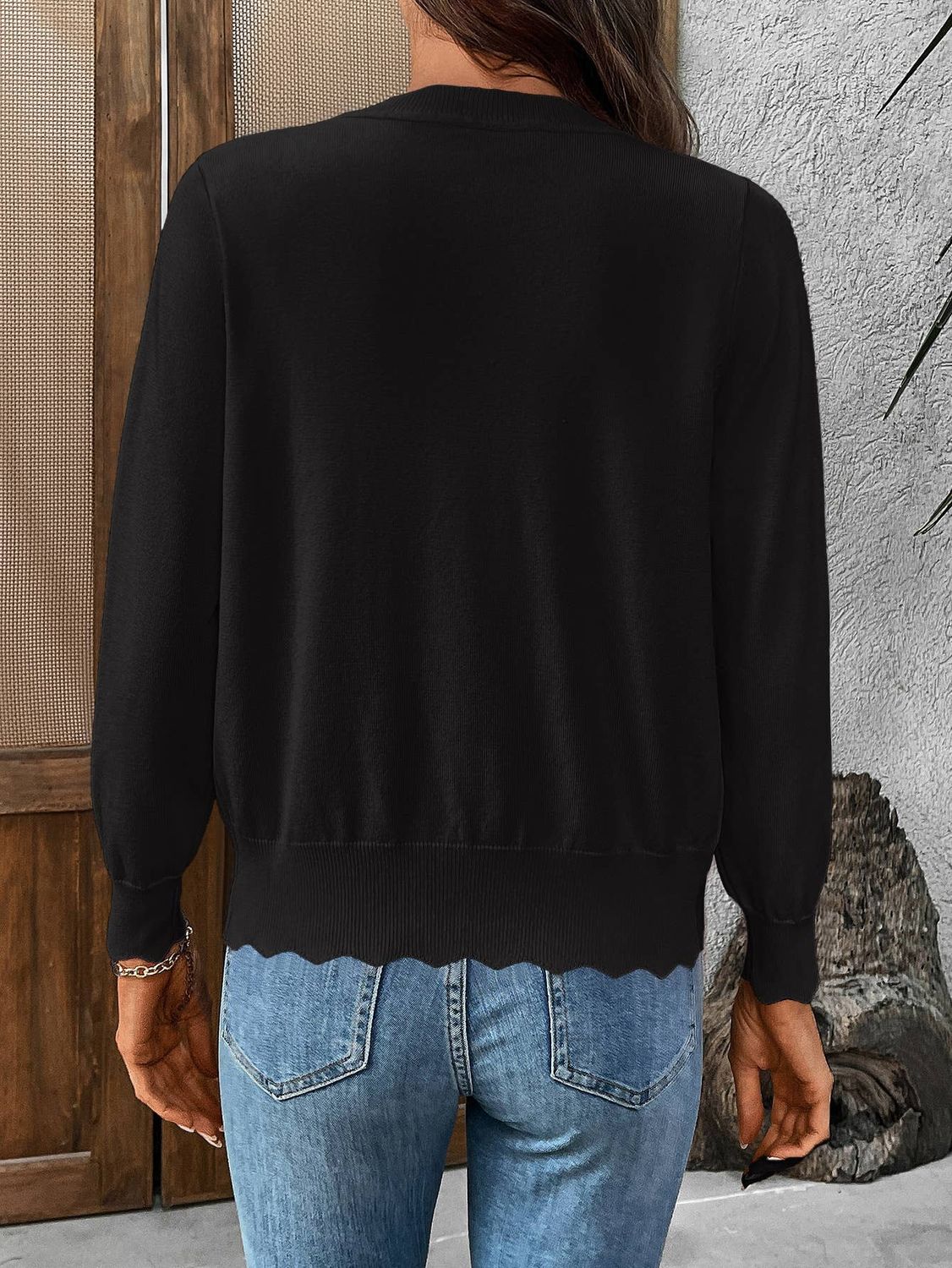 Scalloped Edge Button-Front Knit Cardigan