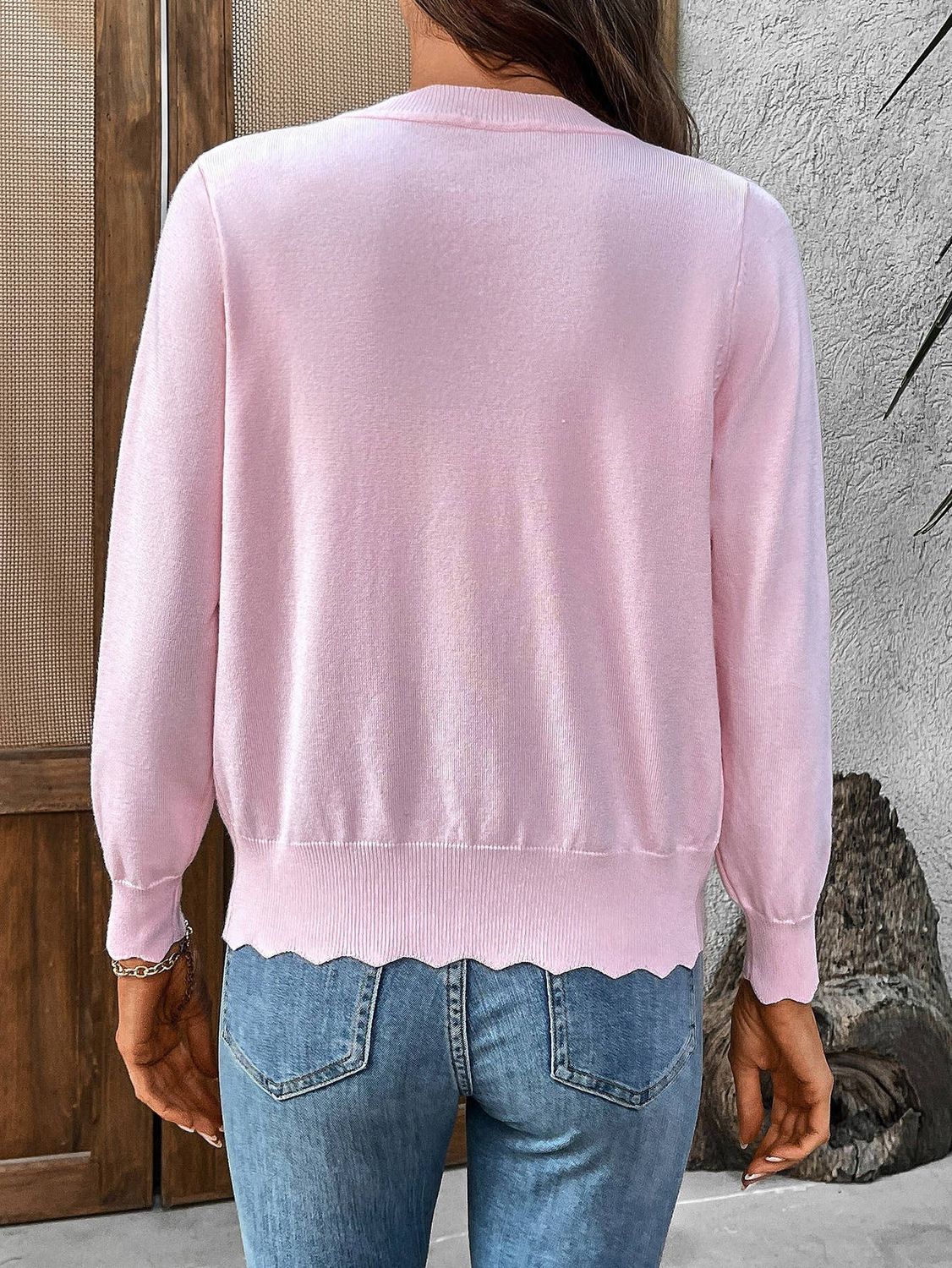 Scalloped Edge Button-Front Knit Cardigan