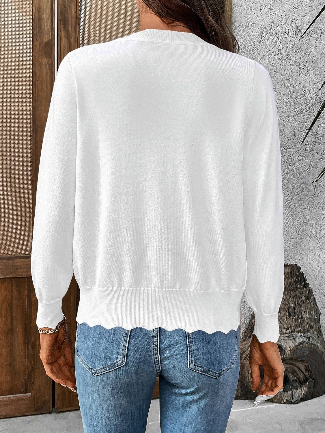 Scalloped Edge Button-Front Knit Cardigan