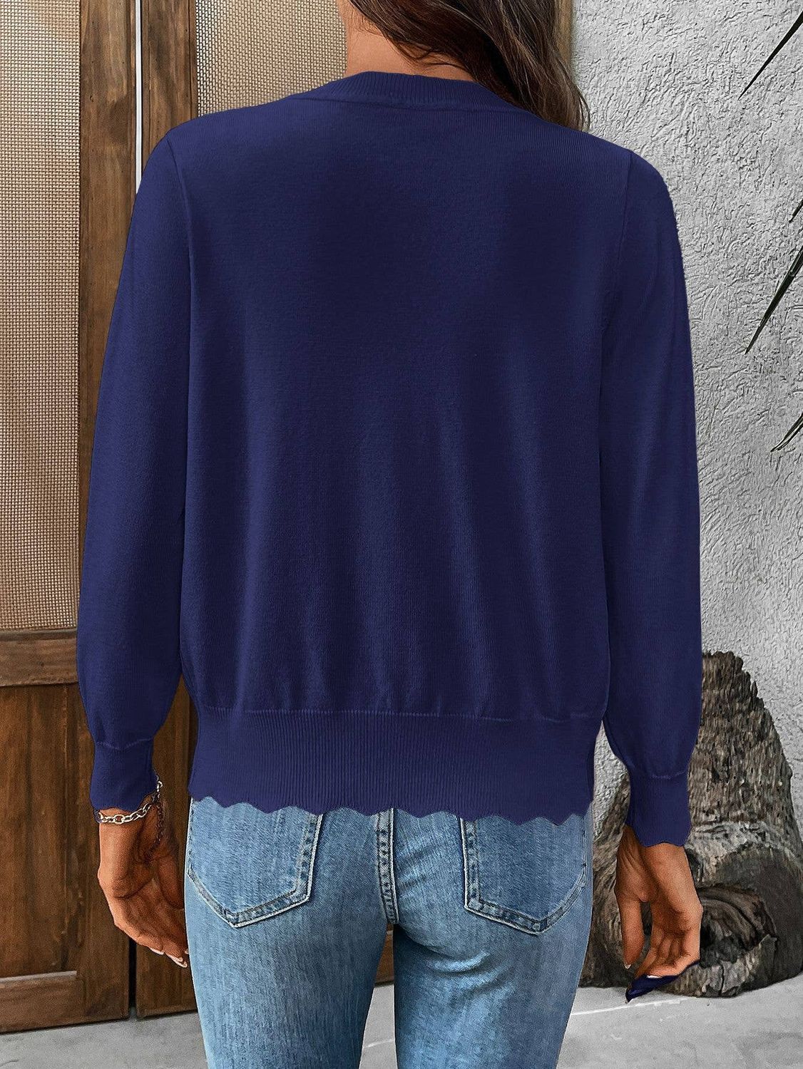Scalloped Edge Button-Front Knit Cardigan