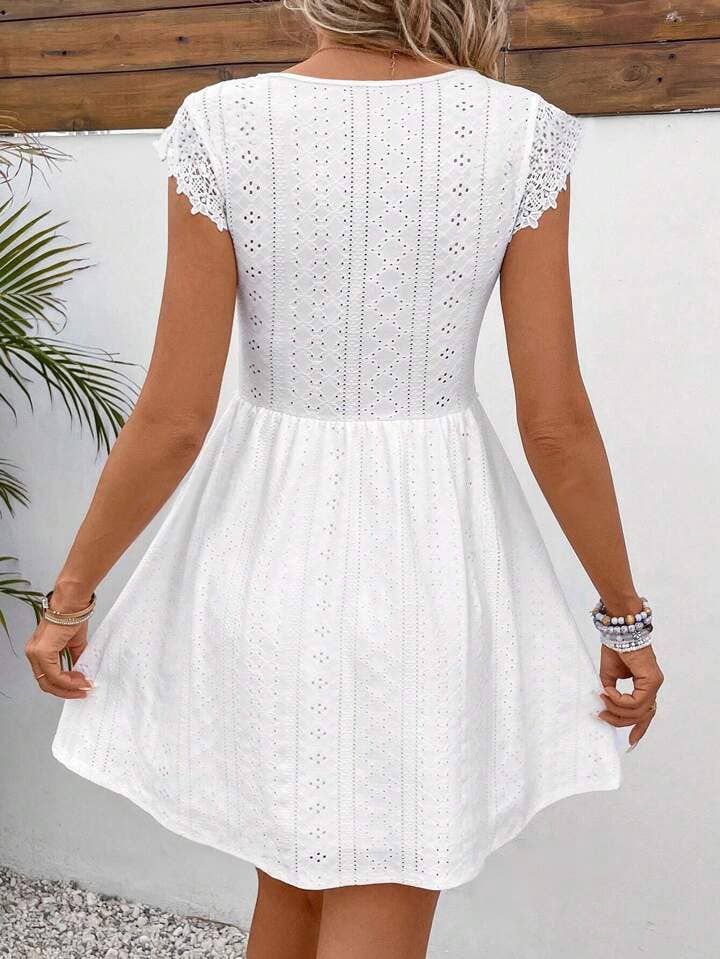 Eyelet Lace V-Neck A-Line Dress