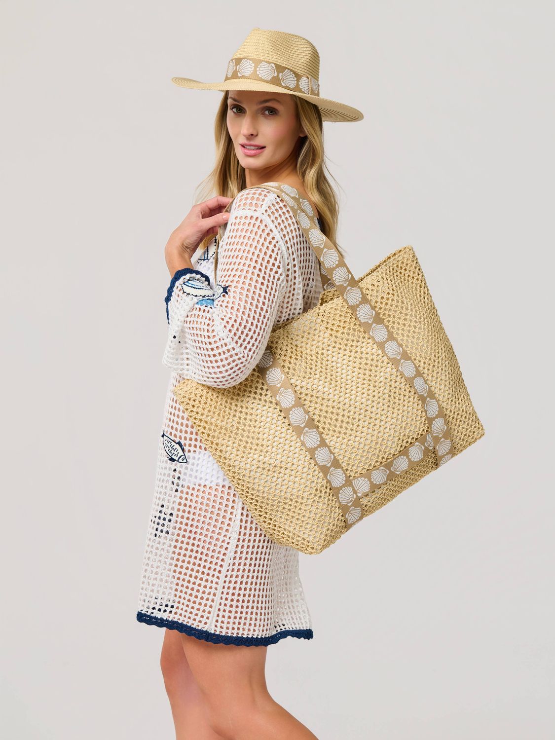 Shiraleah SHELLY TOTE AND HAT SET,TAN