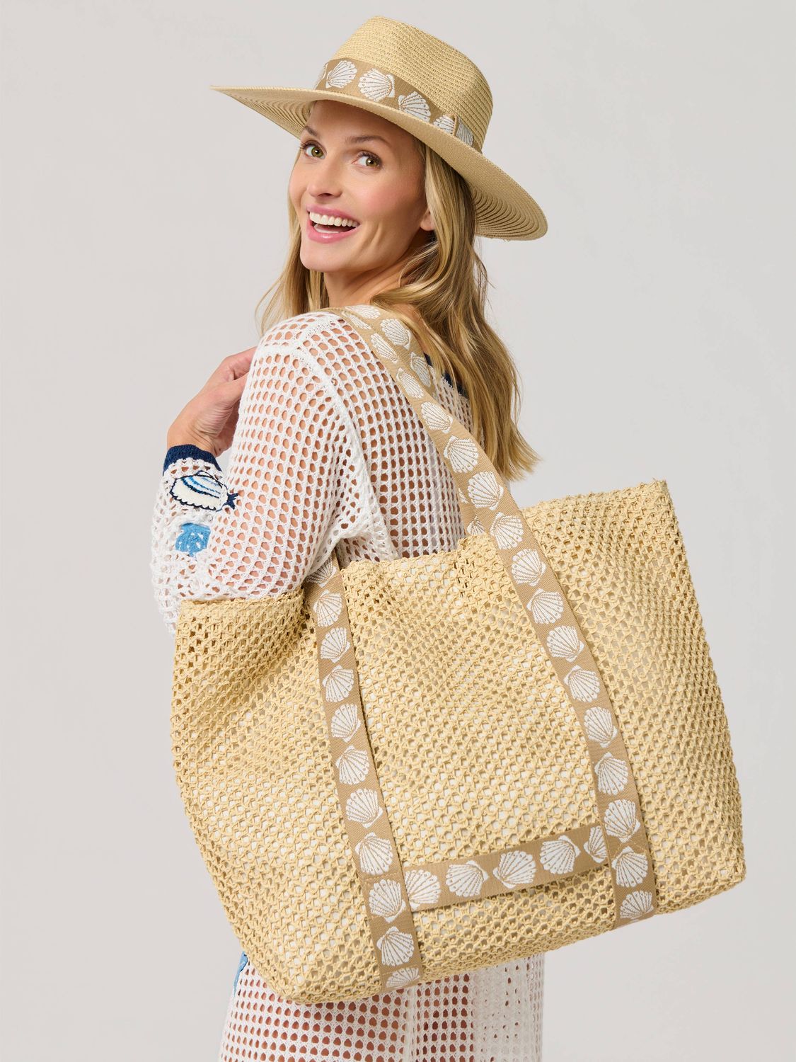 Shiraleah SHELLY TOTE AND HAT SET,TAN
