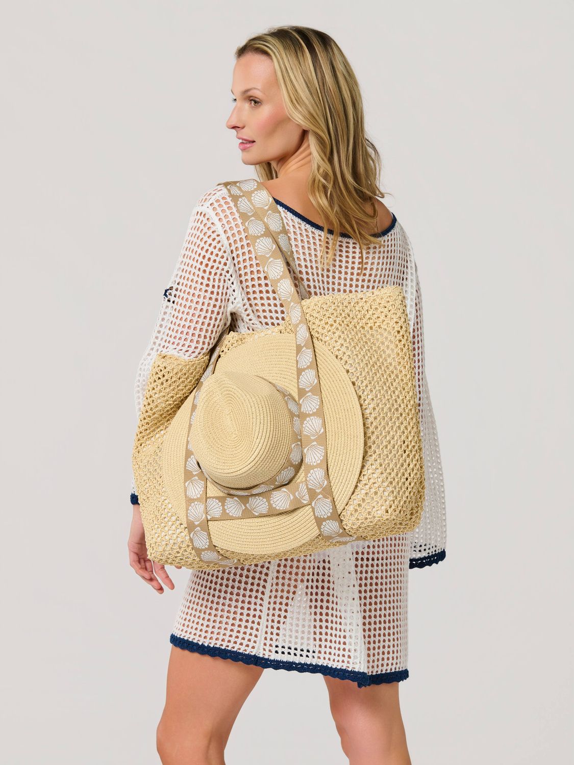 Shiraleah SHELLY TOTE AND HAT SET,TAN
