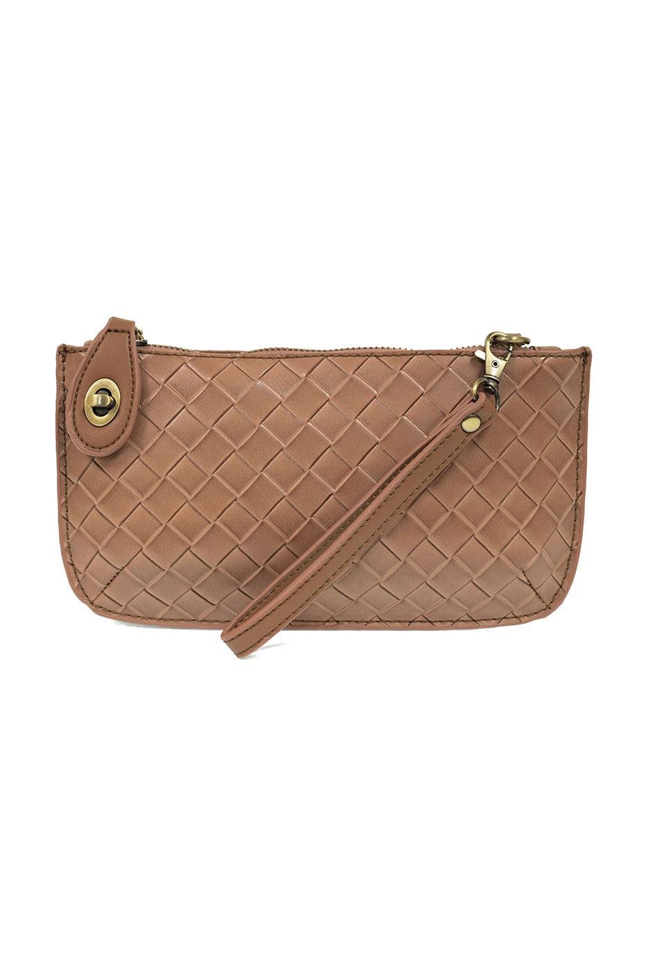 Faux Wide Woven Mini Crossbody Wristlet Clutch