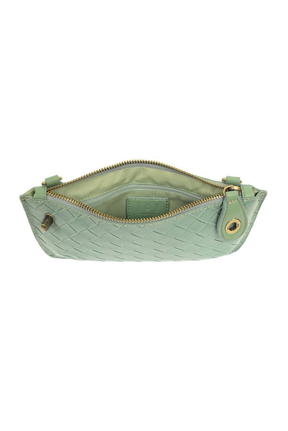 Faux Wide Woven Mini Crossbody Wristlet Clutch