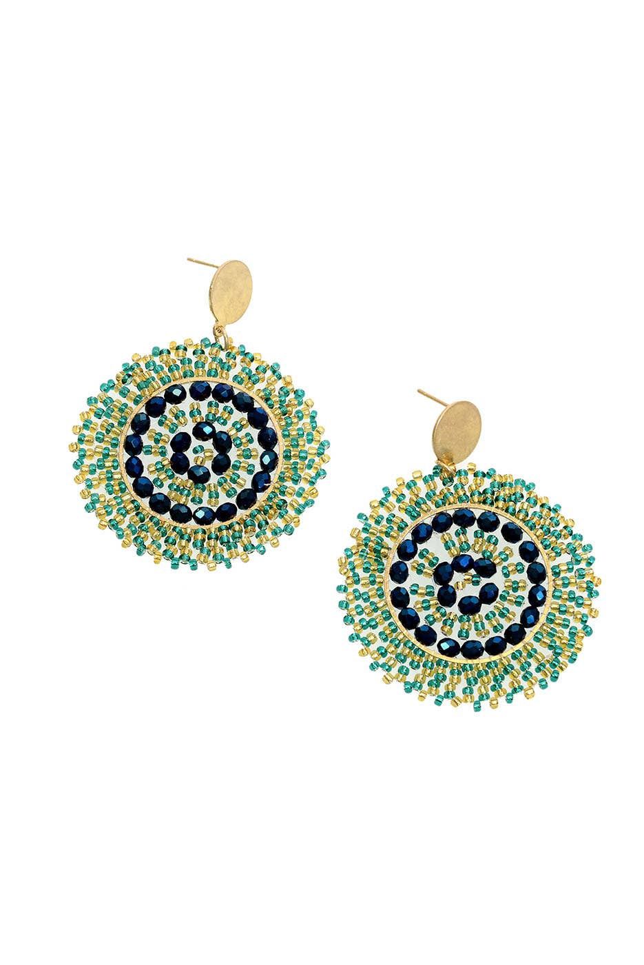 Seed Beaded Rosette Wreath Post Earrings, Color: 345-09EB Gold