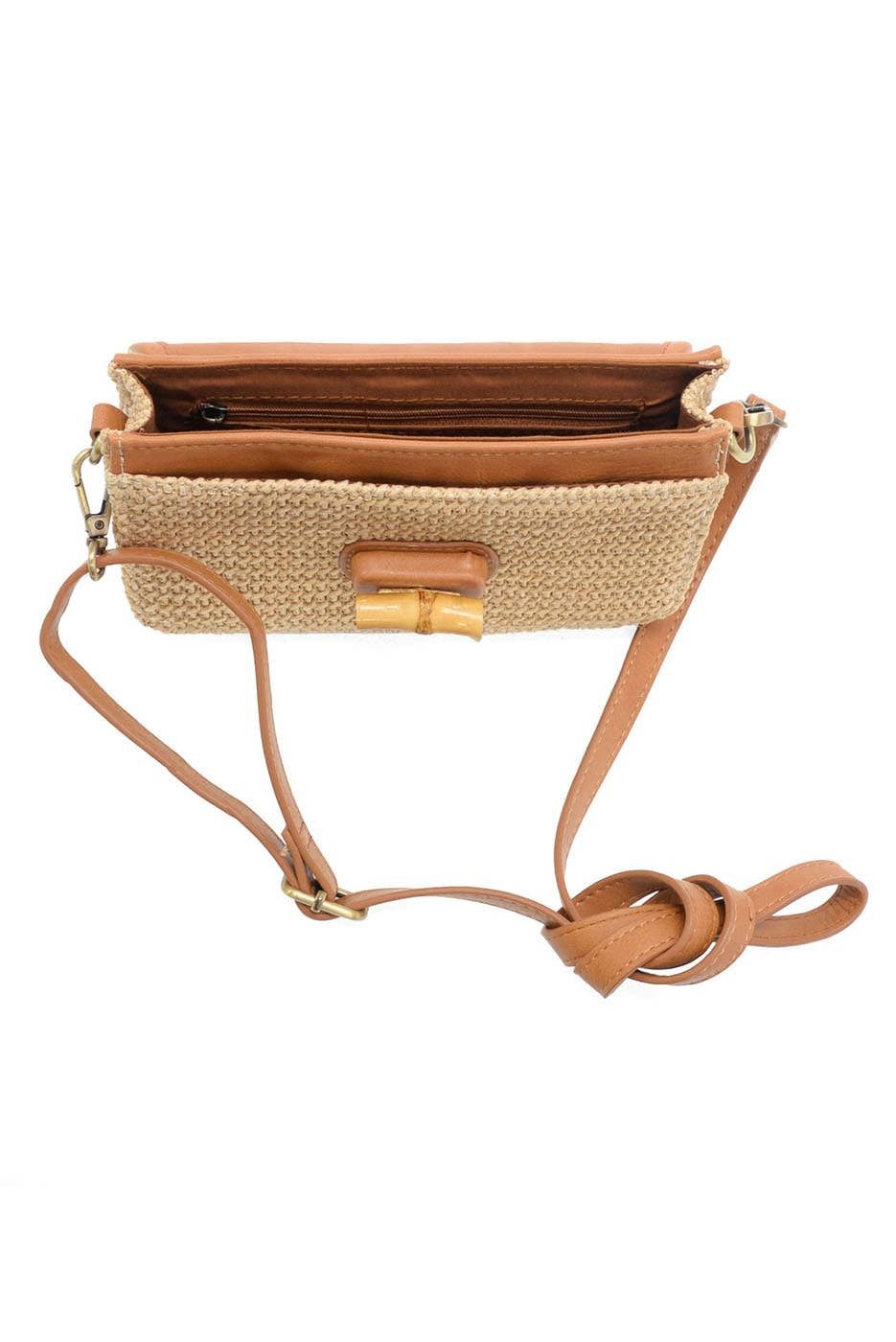 Natural Straw Bonnie Mini Organizer Bamboo Turnlock Crossbody