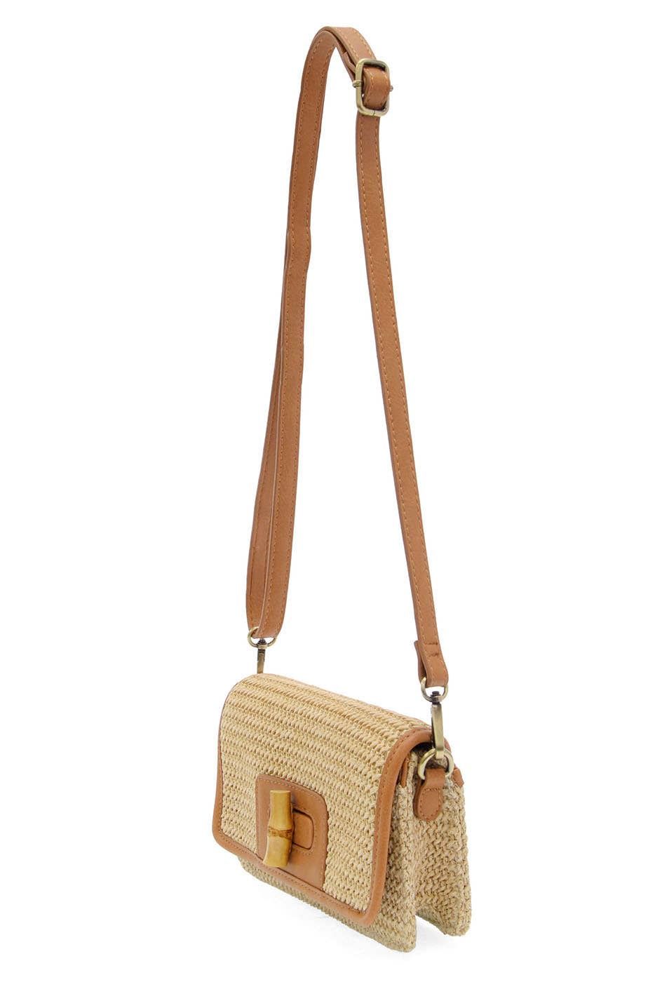Natural Straw Bonnie Mini Organizer Bamboo Turnlock Crossbody
