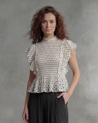 Ellyndale Pleating Ruffle Polka dot Top - White