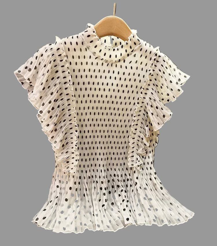 Ellyndale Pleating Ruffle Polka dot Top - White