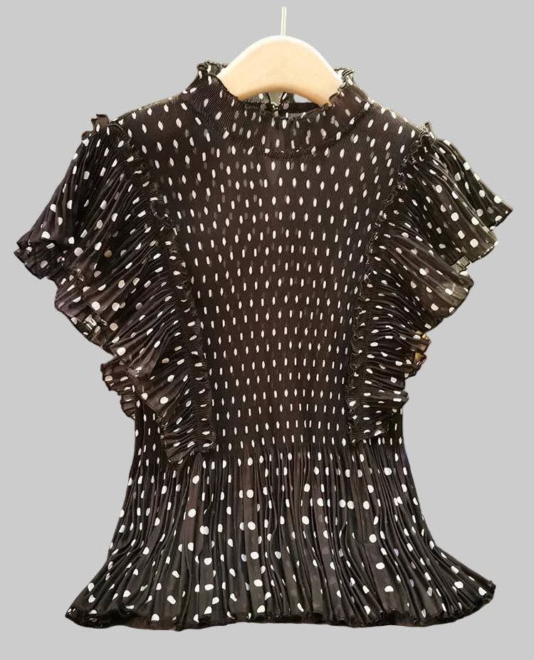 Ellyndale Pleating Ruffle Polka dot Top - White