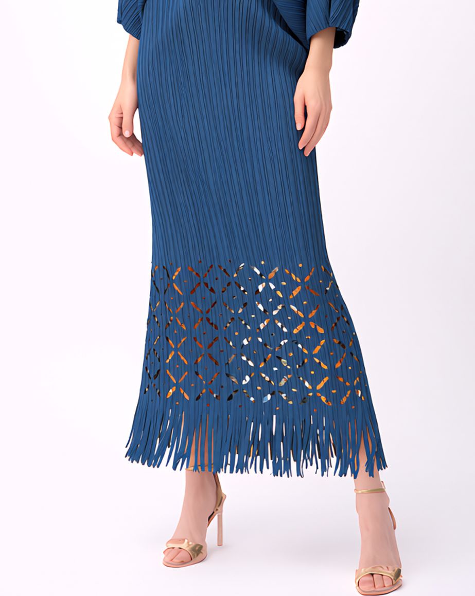 Ellyndale Pleated Cutout Dress with Fringe - TEAL