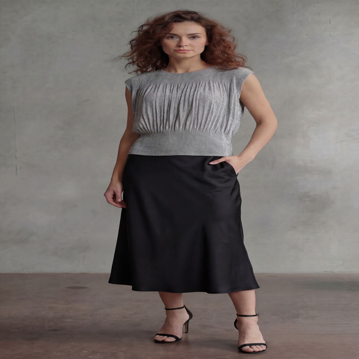 Pleating Sleeveless Top- Chiffon Flow (Grey), Color: Grey, Size: O/S