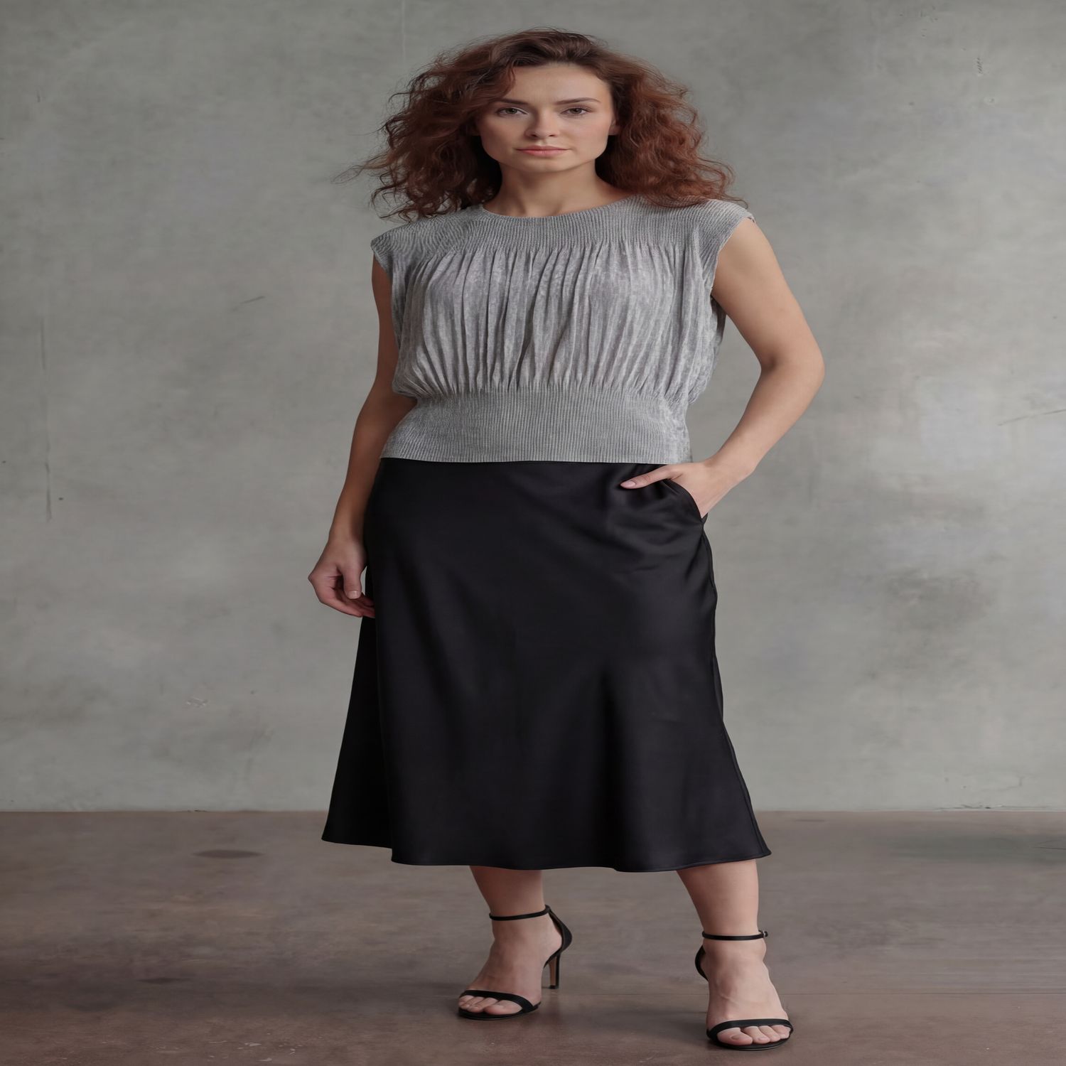 Ellyndale Pleating Sleeveless Top- Chiffon Flow, Color: Grey, Size: O/S