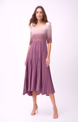 Ellyndale Pleated dress with 3/4 sleeves Ombre effect (Dusty Rose)