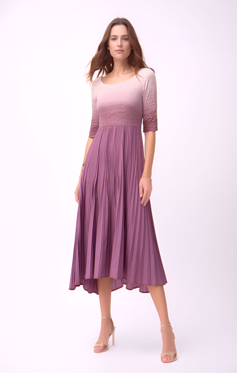 Ellyndale Pleated dress with 3/4 sleeves Ombre effect (Dusty Rose), Color: Dusty Rose, Size: O/S