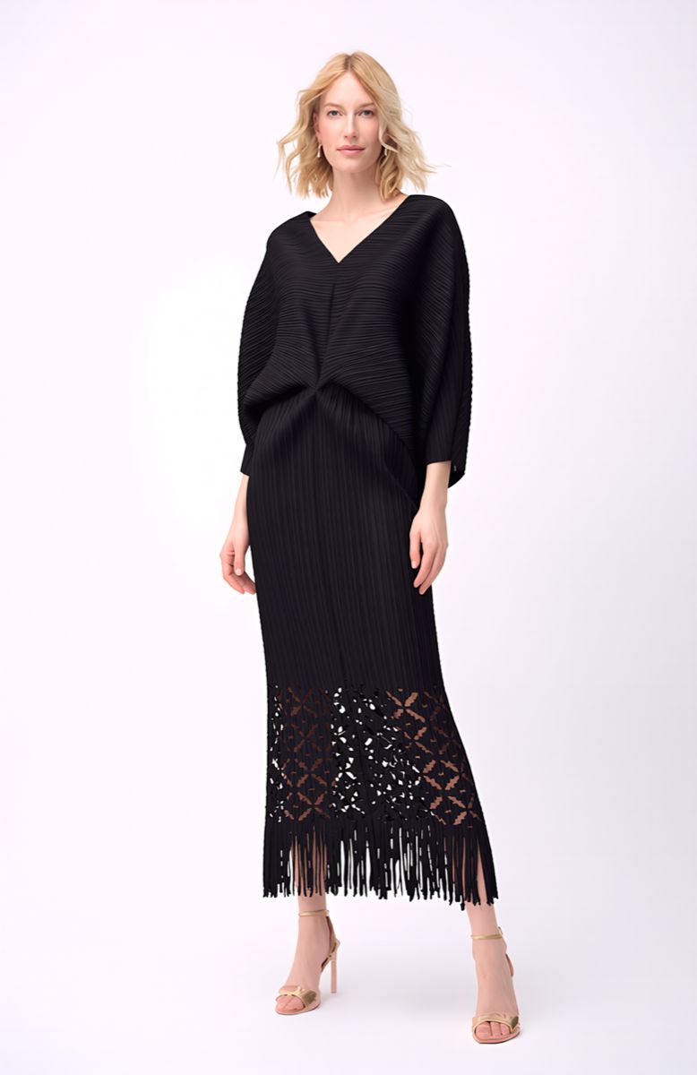 Ellyndale Pleated Cutout Dress with Fringe