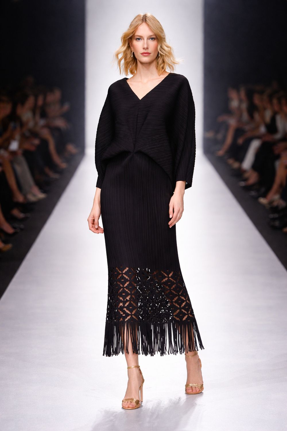 Ellyndale Pleated Cutout Dress with Fringe