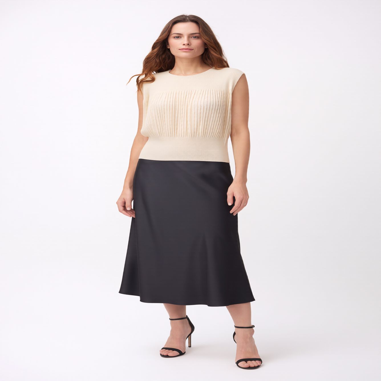 Pleating Sleeveless Top- Chiffon Flow - Almond, Color: Almond, Size: O/S