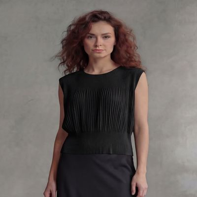 Ellyndale Pleating Long Sleeveless Top- Chiffon Flow - Black