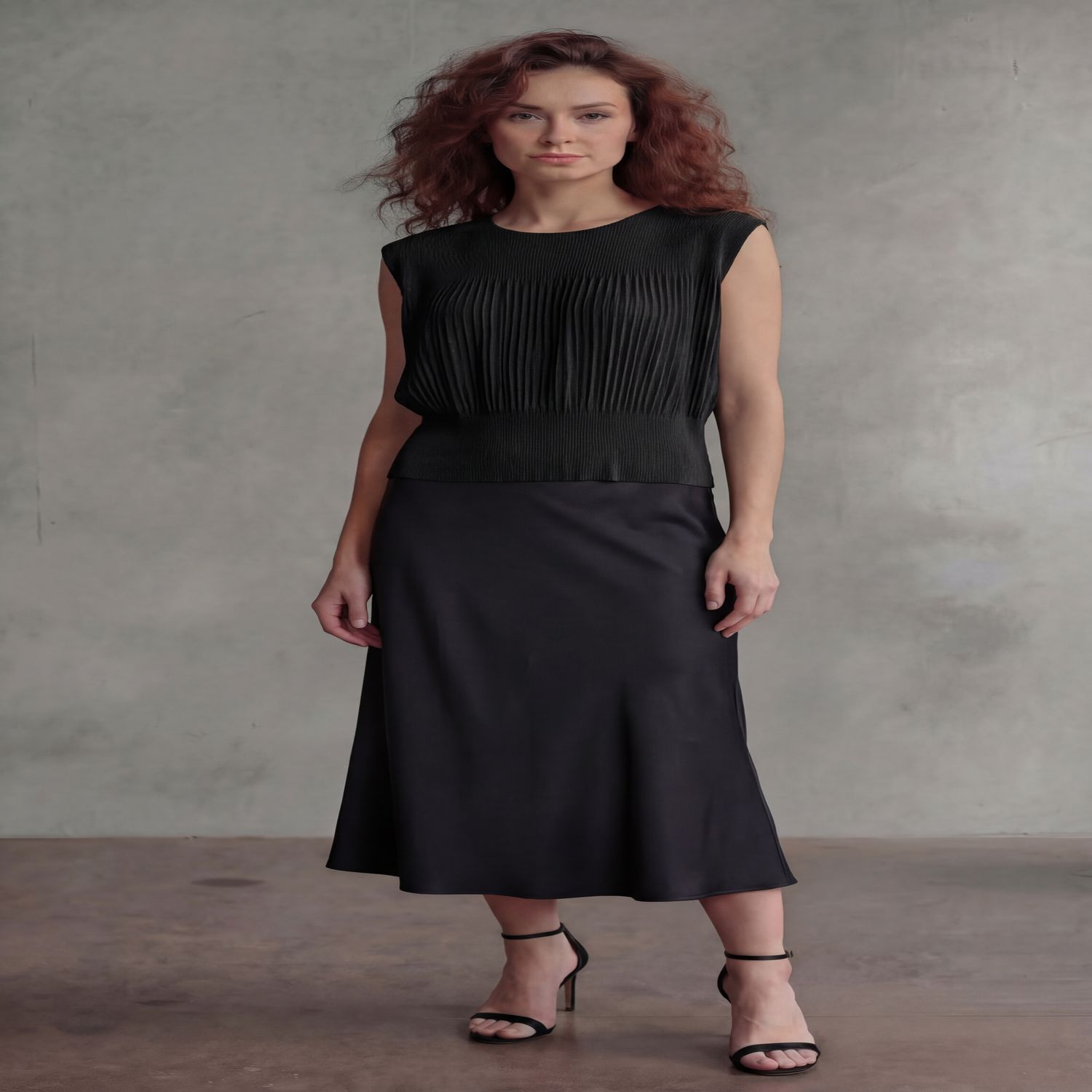 Ellyndale Pleating Long Sleeveless Top- Chiffon Flow - Black