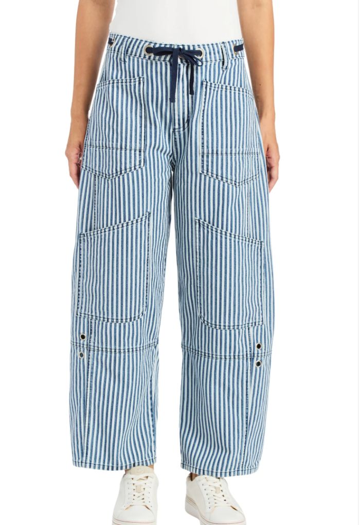 Tractr Grommet Waist Patched Wide Leg Pants