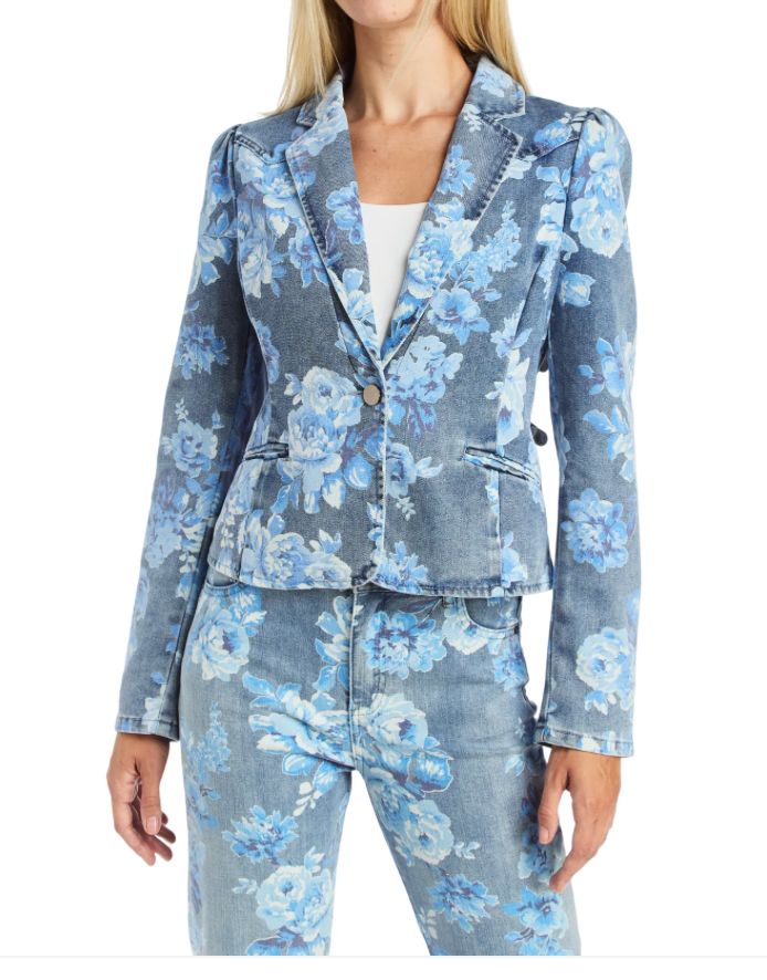 Tractr Printed Blue Floral Flare Pants