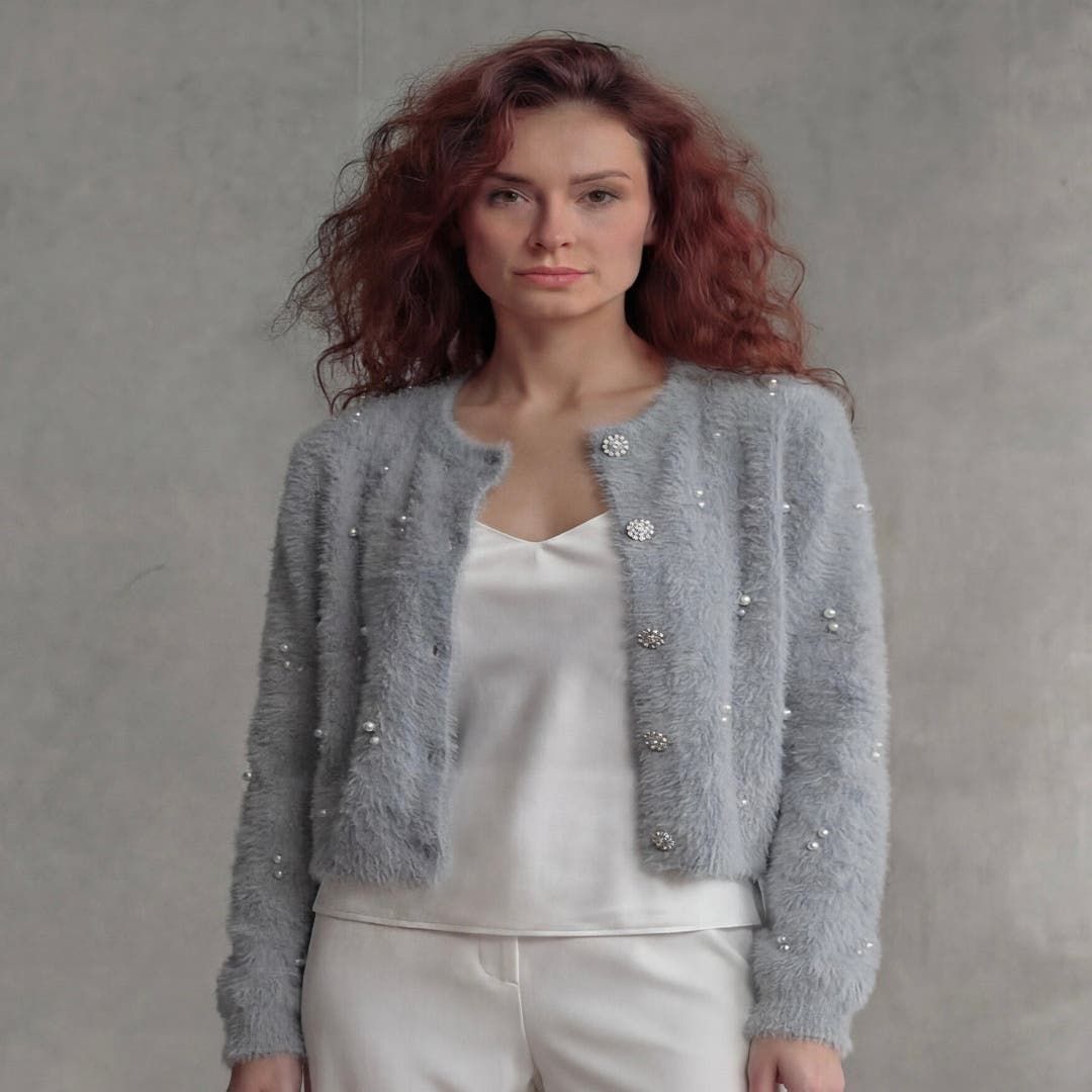 Ellyndale Fluffy Diamonds&amp;Pearls Bolero - (Grey)
