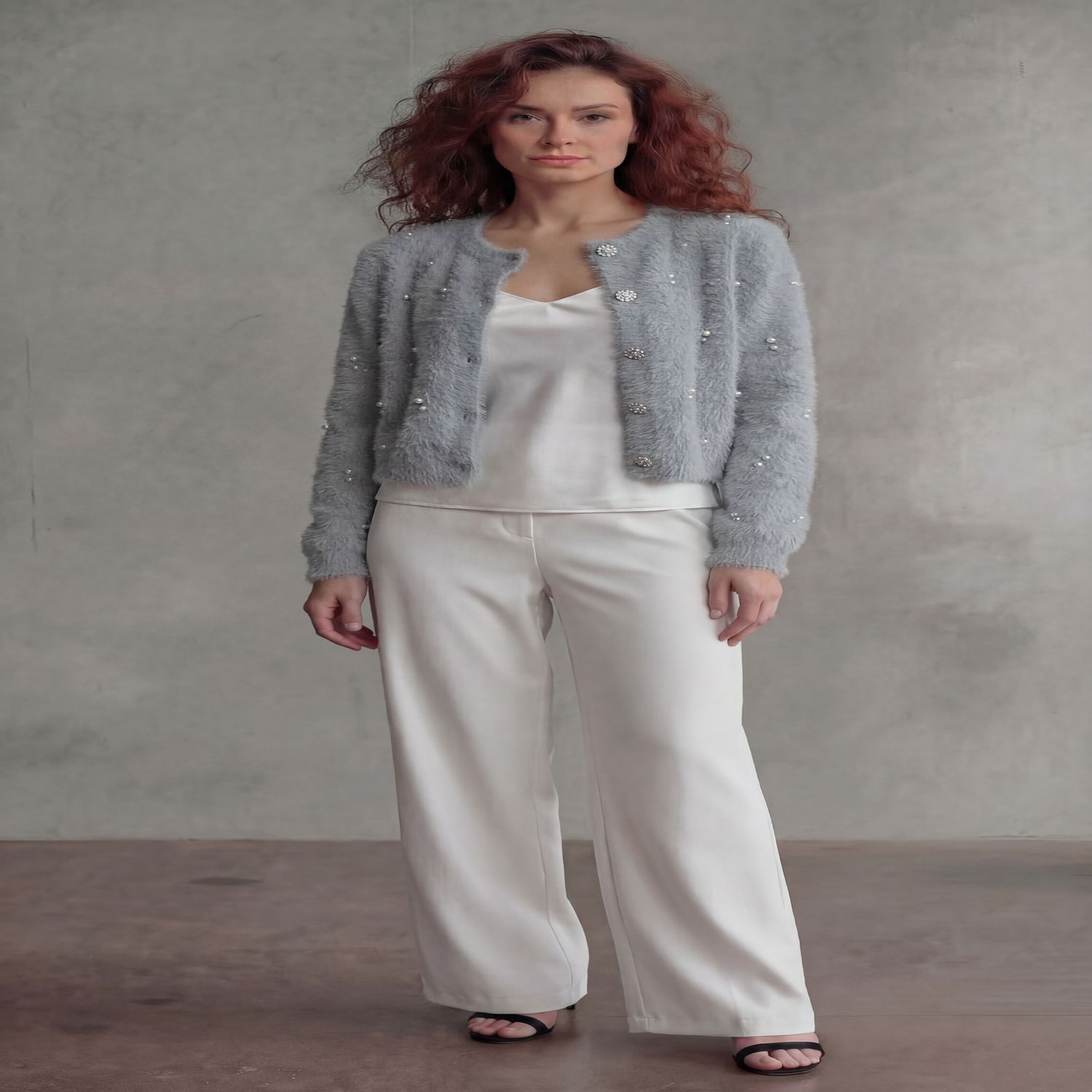 Ellyndale Fluffy Diamonds&amp;Pearls Bolero - (Grey)