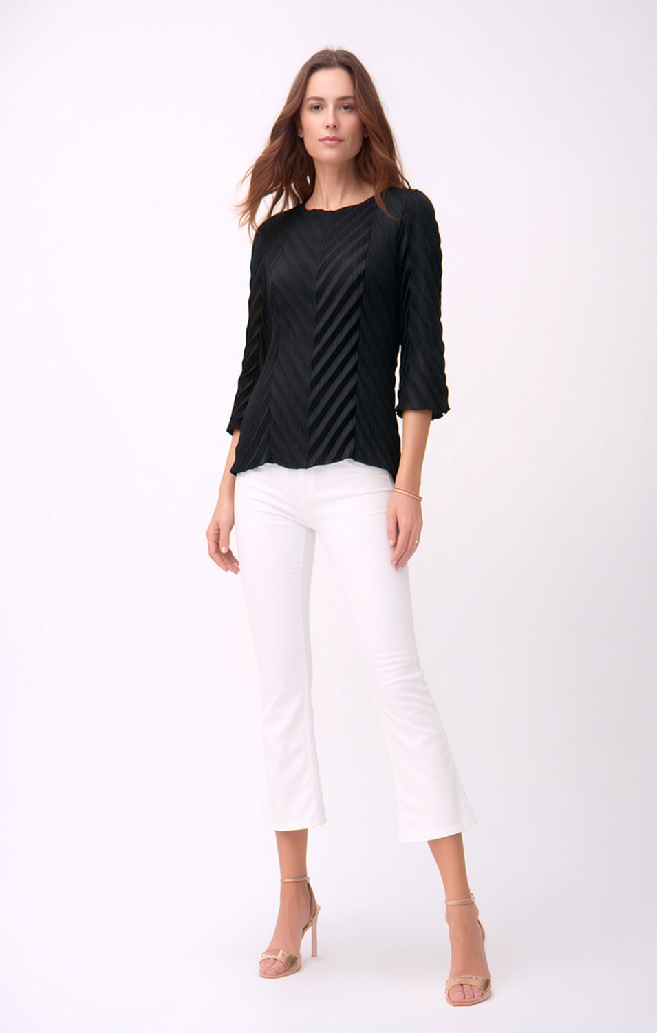Ellyndale Pleating Bell Sleeves Top- Chevron Flow- Black