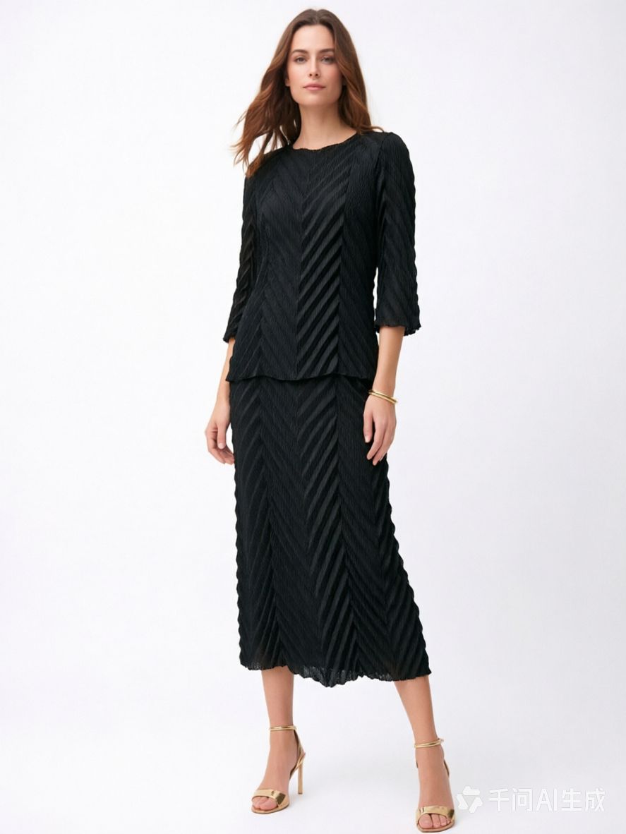 Ellyndale Pleating Bell Sleeves Top- Chevron Flow- Black