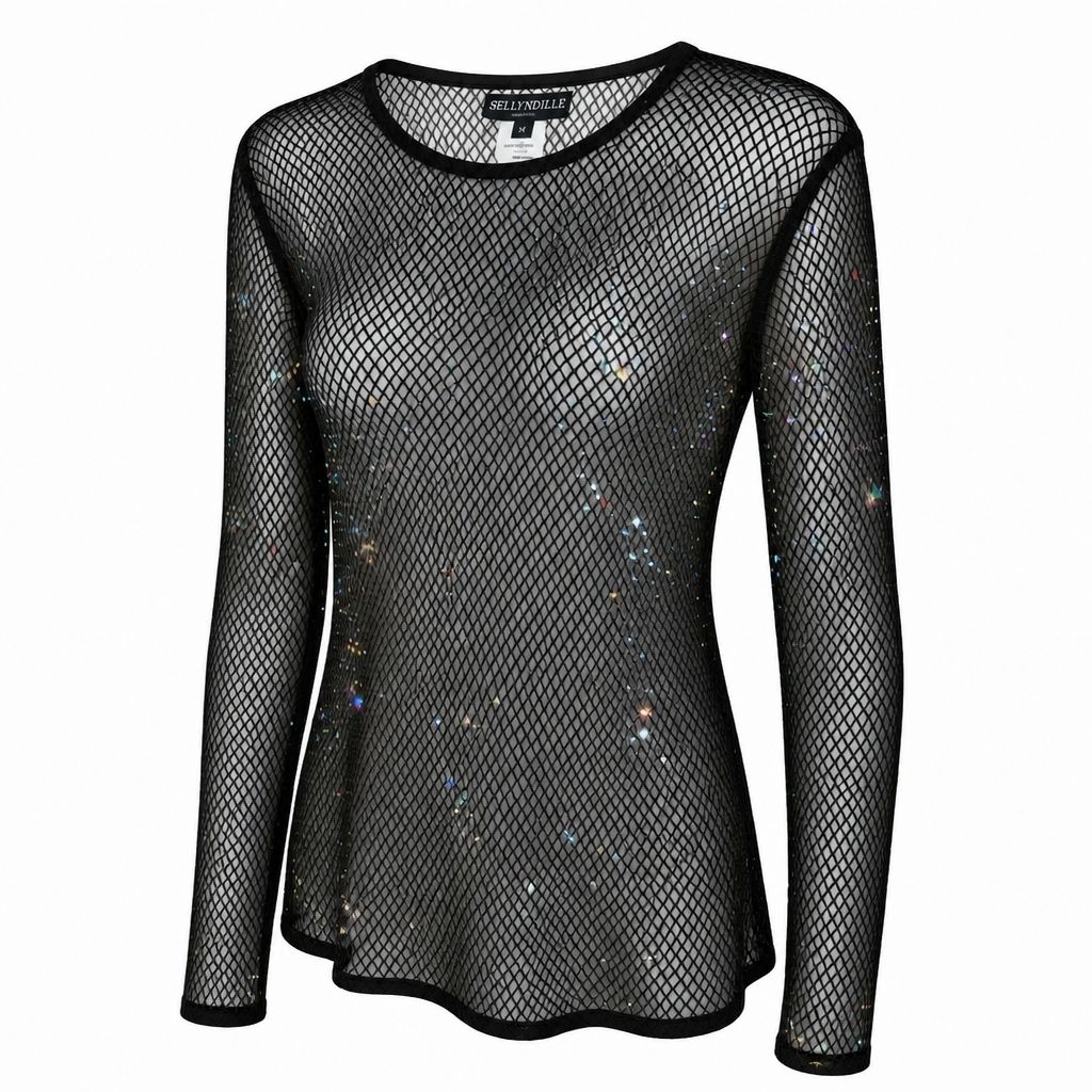 Ellyndale Diamond Mesh long sleeve top with matching Camisole (Black)