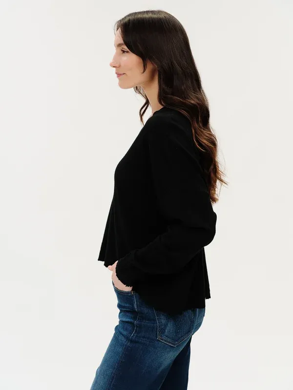 Six/Fifty Geneva V-Neck Frayed Trim Sweater