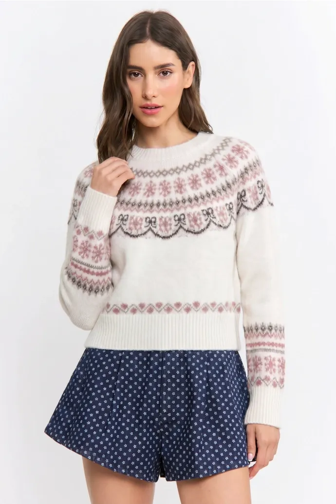 Camellia Knit Sweater with Scandinavian Detailing