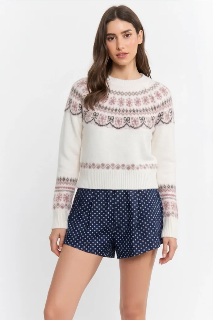 Camellia Knit Sweater with Scandinavian Detailing