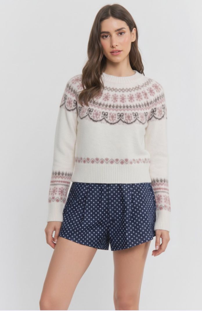 Camellia Knit Sweater with Scandinavian Detailing